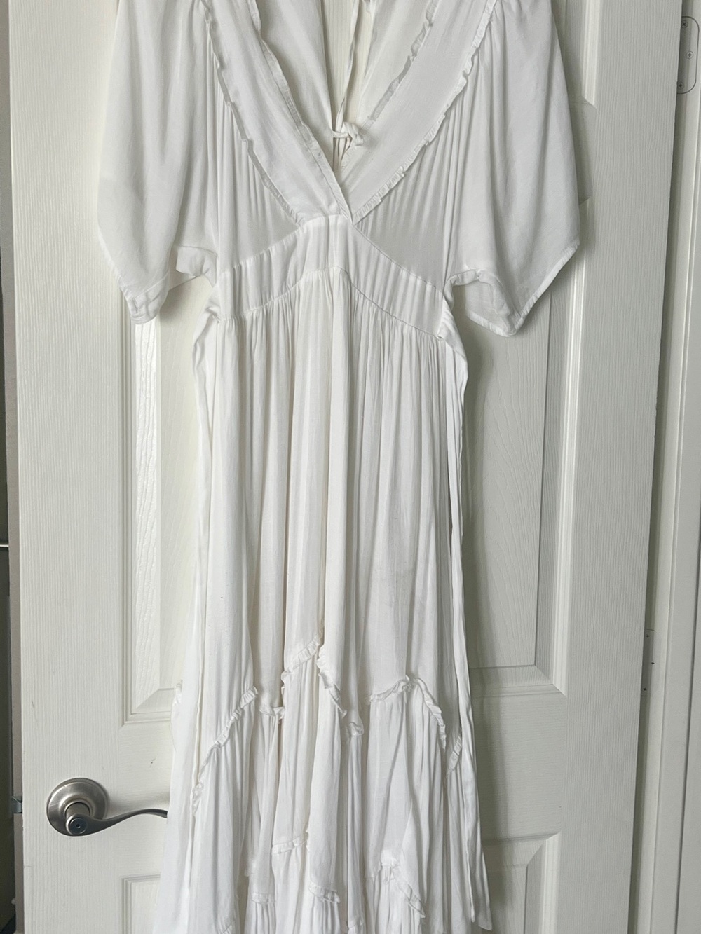 Storia White V-Neck Tiered Maxi Dress